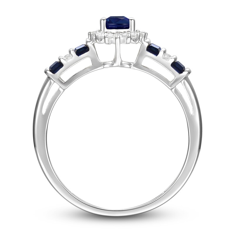 Main Image 3 of Blue Sapphire Ring 1/10 ct tw Diamonds 10K White Gold