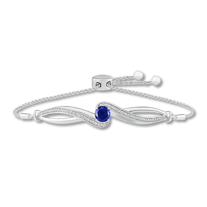 Blue/White Lab-Created Sapphire Bolo Bracelet Sterling Silver