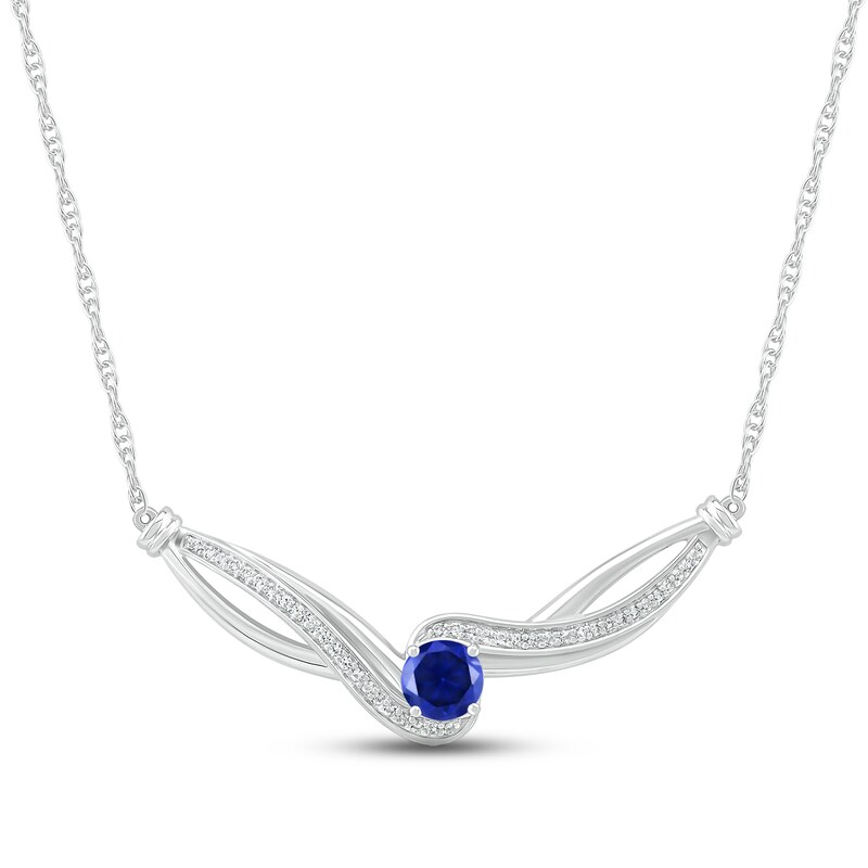 Main Image 1 of Blue & White Lab-Created Sapphire Necklace Sterling SIlver 18&quot;