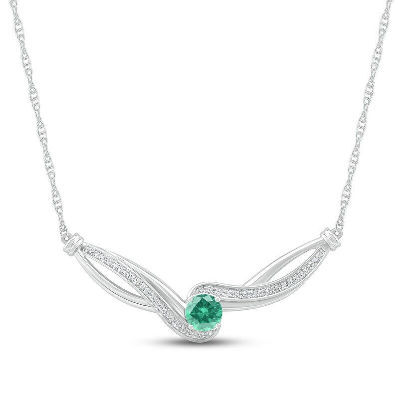 Lab-Created Emerald & White Lab-Created Sapphire Necklace Sterling Silver 18"