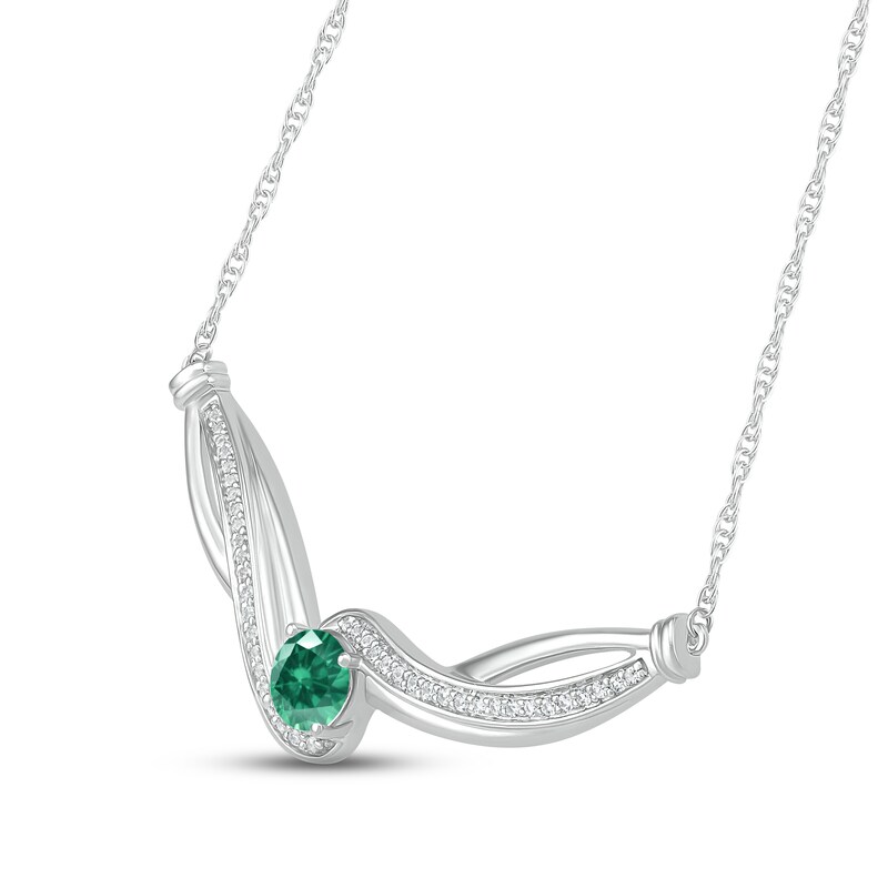 Lab-Created Emerald & White Lab-Created Sapphire Necklace Sterling Silver 18"