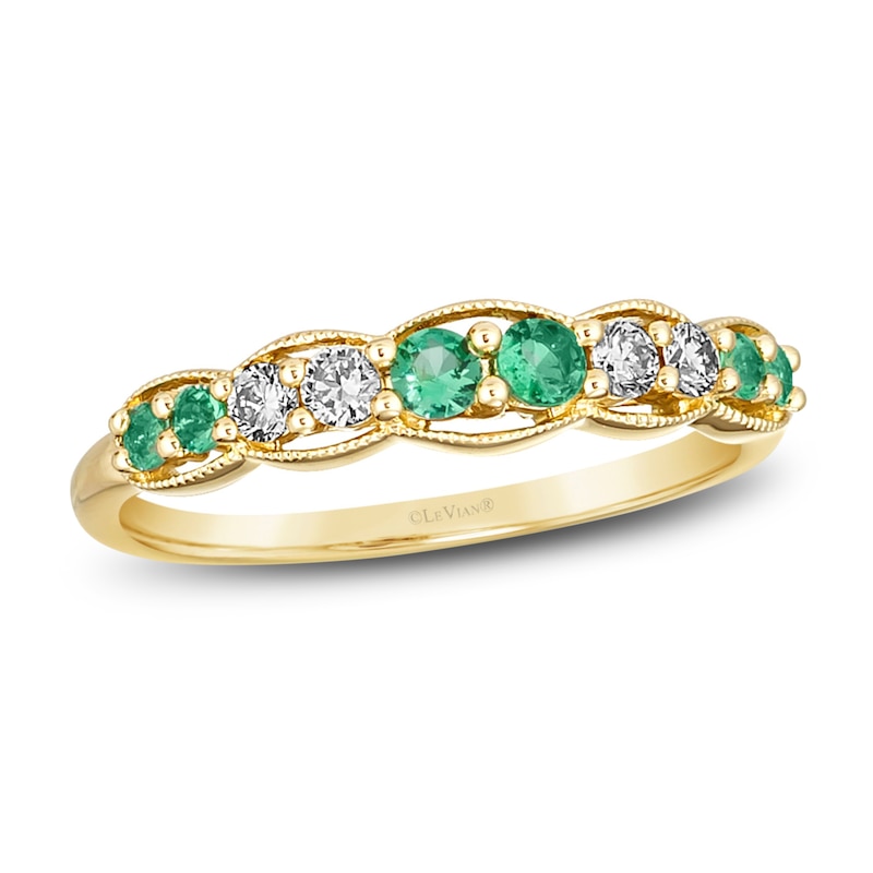 Main Image 1 of Le Vian Emerald & Diamond Stacking Ring 1/6 ct tw Diamonds 14K Honey Gold