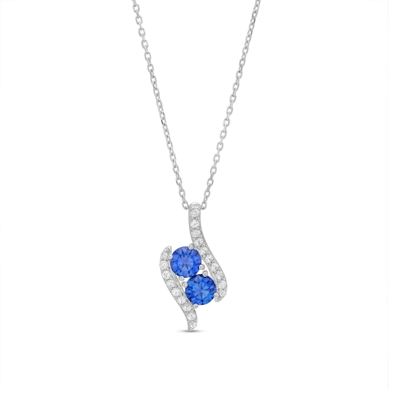 2" Sterling Necklace w/Synthetic Spinel Synthetic Sapphire & Blue CZ ELLE 18"