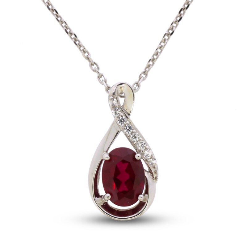 Main Image 1 of Lab-Created Ruby & White Lab-Created Sapphire Necklace Sterling Silver 18&quot;