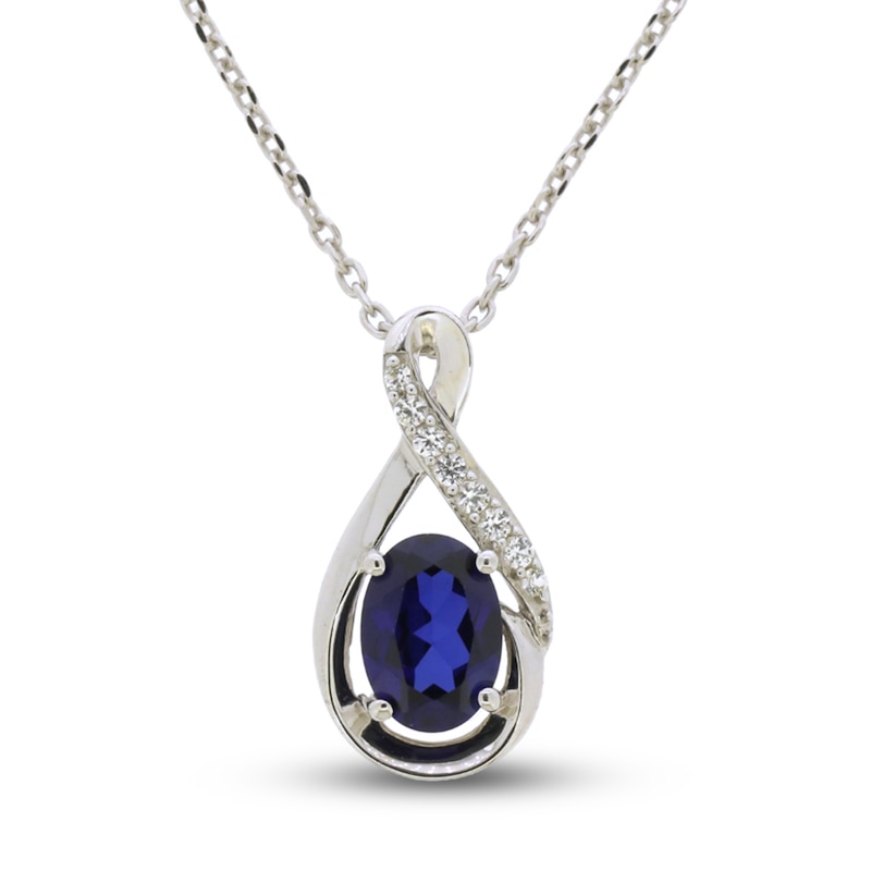 Main Image 1 of Blue & White Lab-Created Sapphire Necklace Sterling SIlver 18&quot;