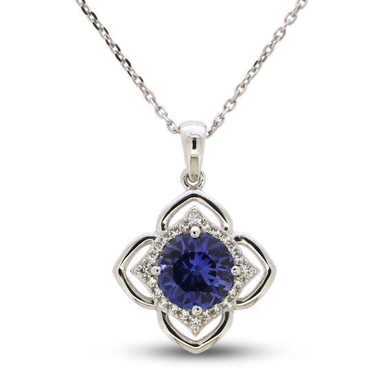Blue & White Lab-Created Sapphire Necklace Sterling SIlver 18"