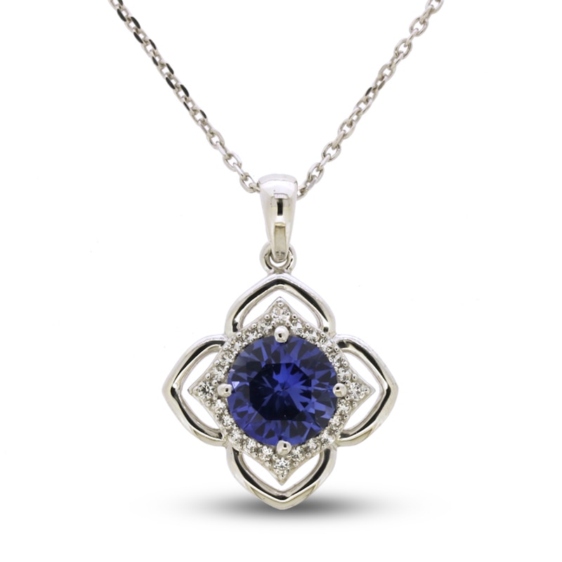 Main Image 1 of Blue & White Lab-Created Sapphire Necklace Sterling SIlver 18&quot;