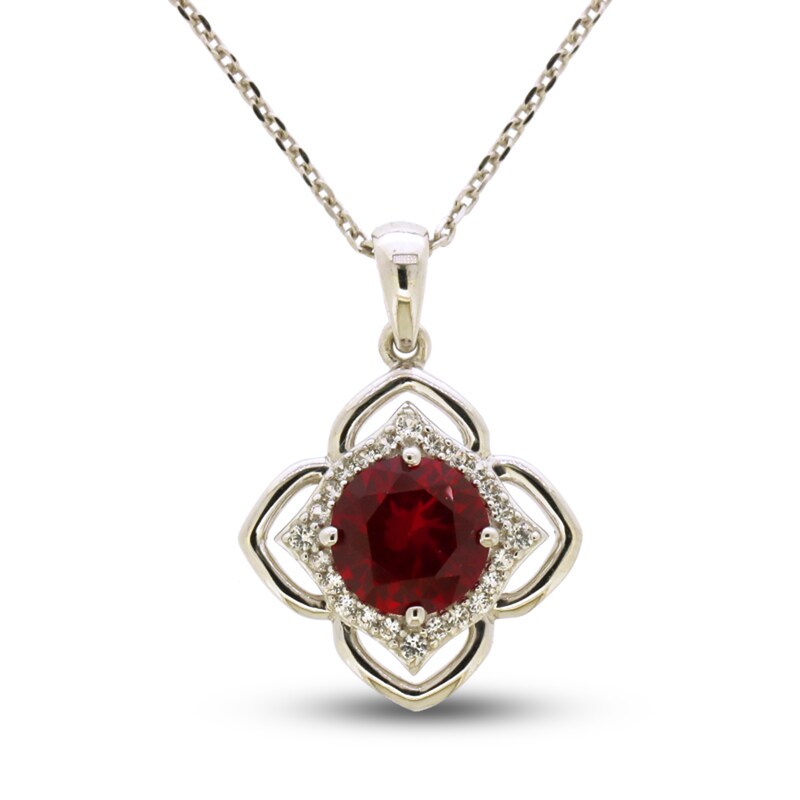Main Image 1 of Lab-Created Ruby & White Lab-Created Sapphire Necklace Sterling Silver