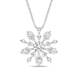 White Lab-Created Sapphire Snowflake Necklace Sterling Silver 18"
