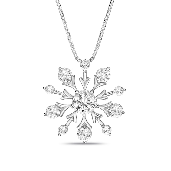 White Lab-Created Sapphire Snowflake Necklace Sterling Silver 18"