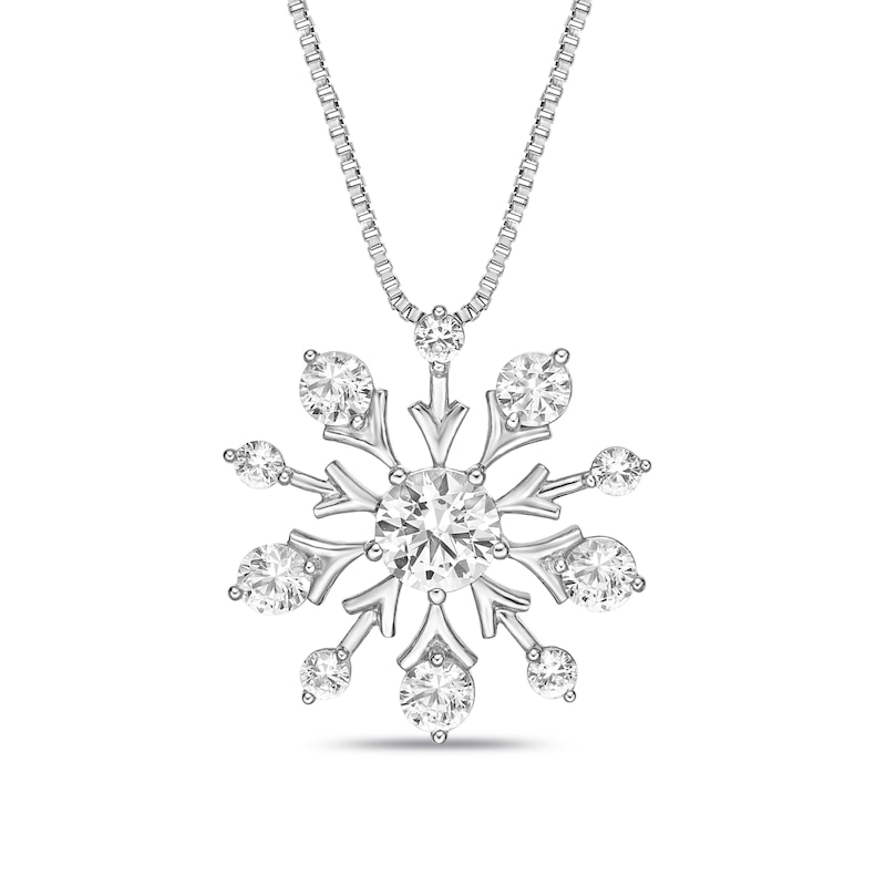 Main Image 1 of White Lab-Created Sapphire Snowflake Necklace Sterling Silver 18&quot;