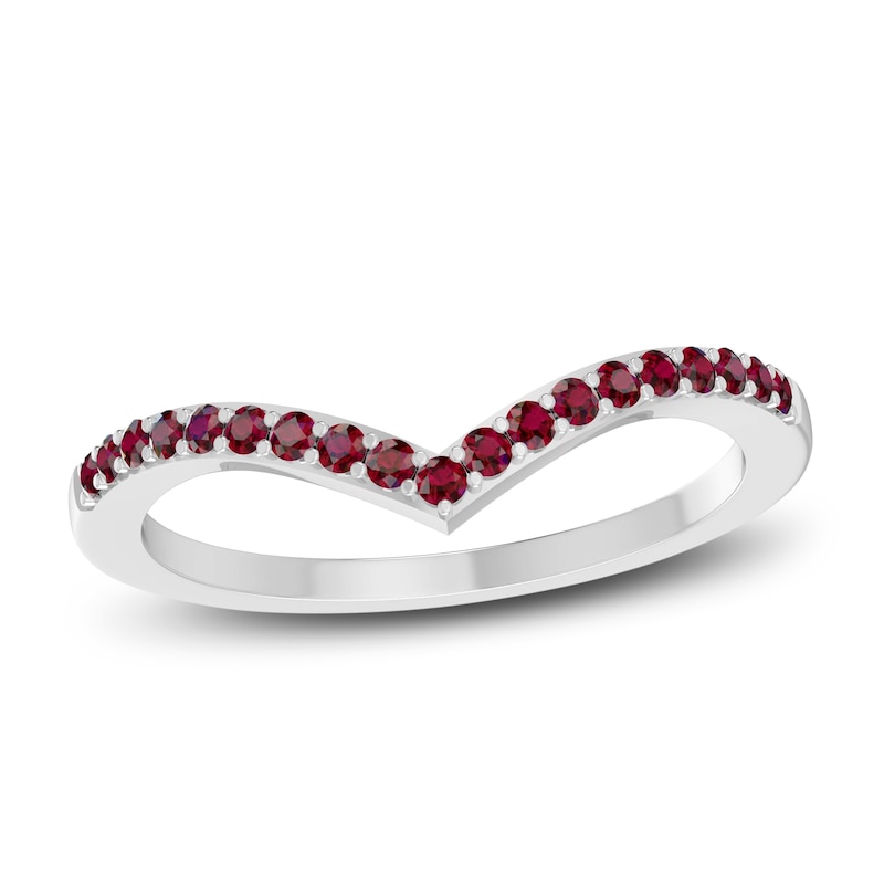 Main Image 1 of Lab-Created Ruby Chevron Ring Sterling Silver