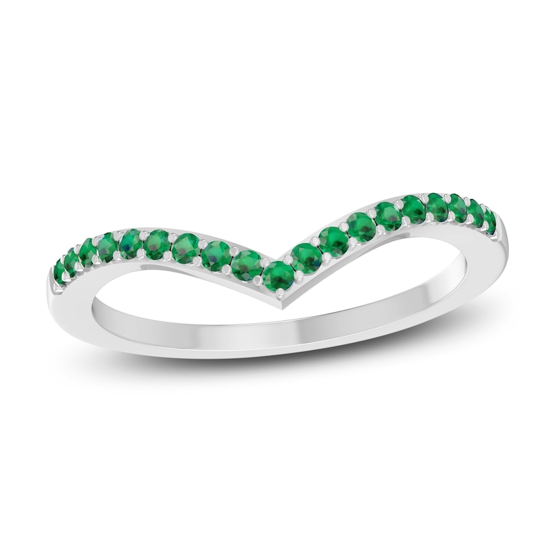 Main Image 1 of Lab-Created Emerald Chevron Ring Sterling Silver