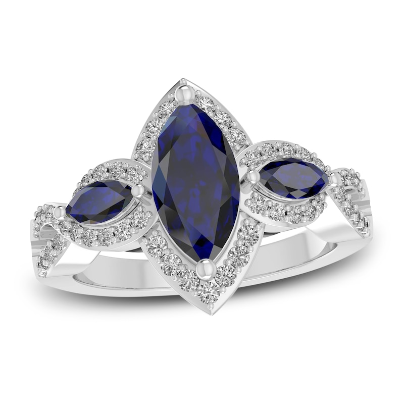 Main Image 1 of Blue/White Lab-Created Sapphire Ring Sterling Silver