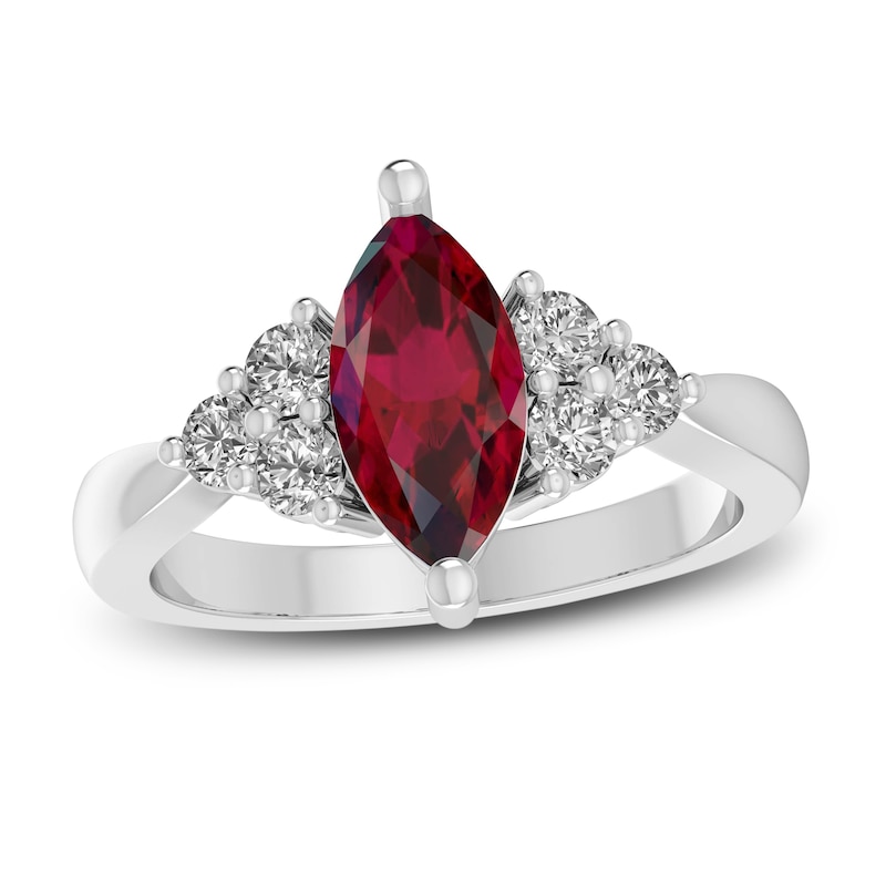 Main Image 1 of Lab-Created Ruby & White Lab-Created Sapphire Ring Sterling Silver