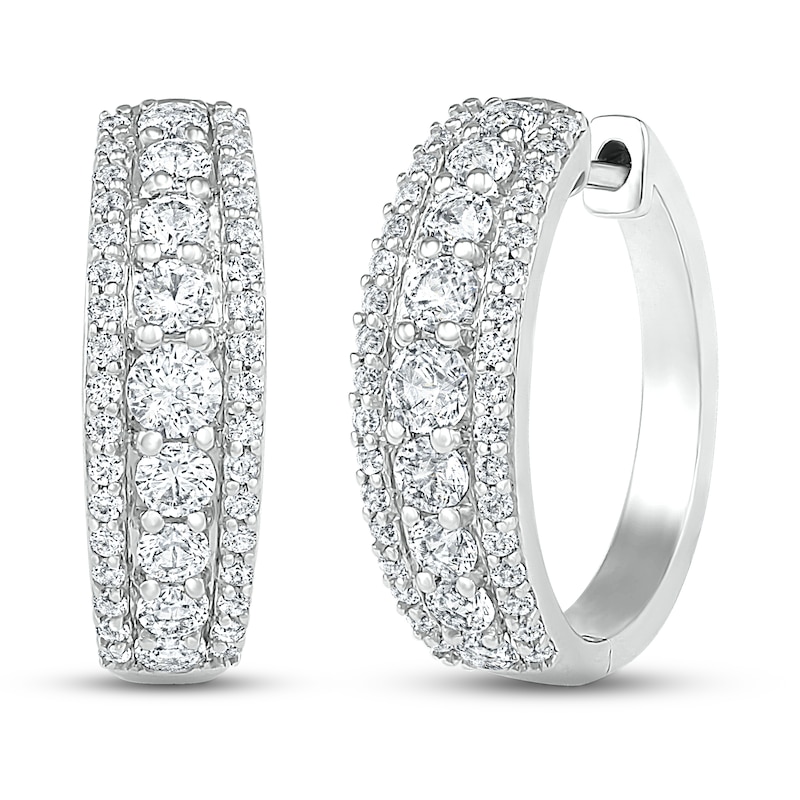 Main Image 1 of White Lab-Created Sapphire Hoop Earrings Sterling Silver