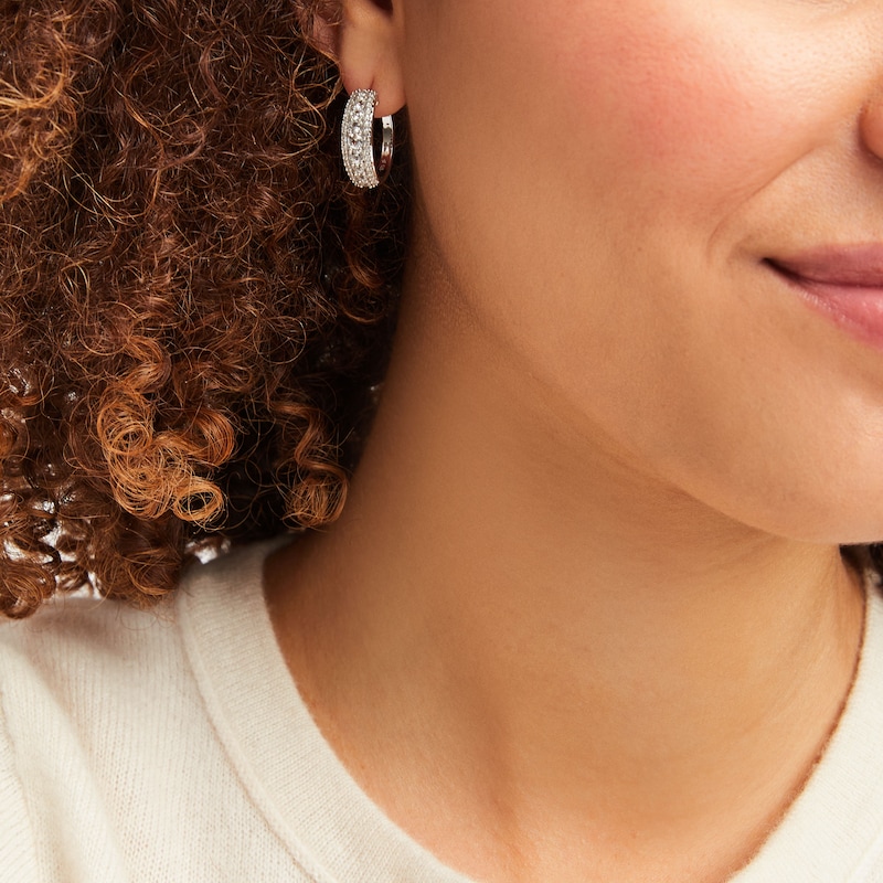 Main Image 4 of White Lab-Created Sapphire Hoop Earrings Sterling Silver