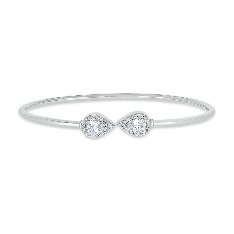 White Lab-Created Sapphire Cuff Bangle Bracelet Sterling Silver