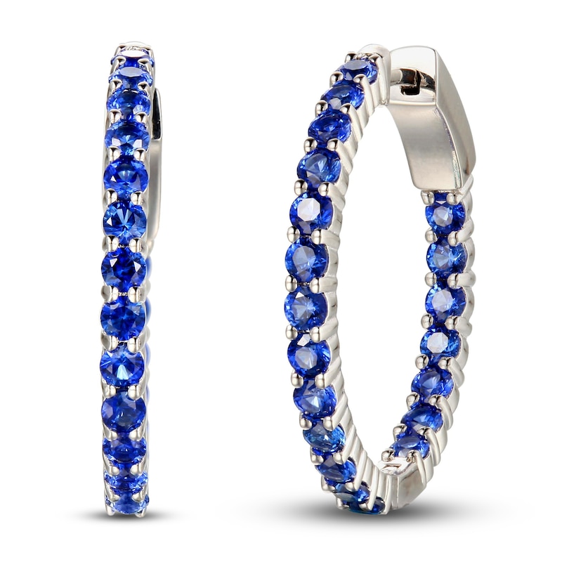 Main Image 1 of Blue Lab-Created Sapphire In-and-Out Hoop Earrings Sterling Silver