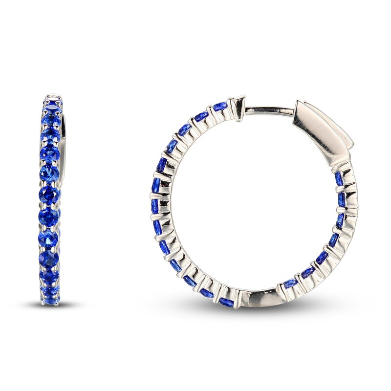 Main Image 2 of Blue Lab-Created Sapphire In-and-Out Hoop Earrings Sterling Silver