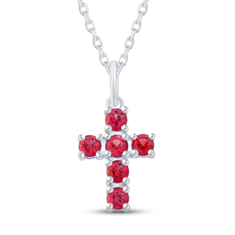 Main Image 1 of Lab-Created Ruby Cross Necklace Sterling Silver 18&quot;