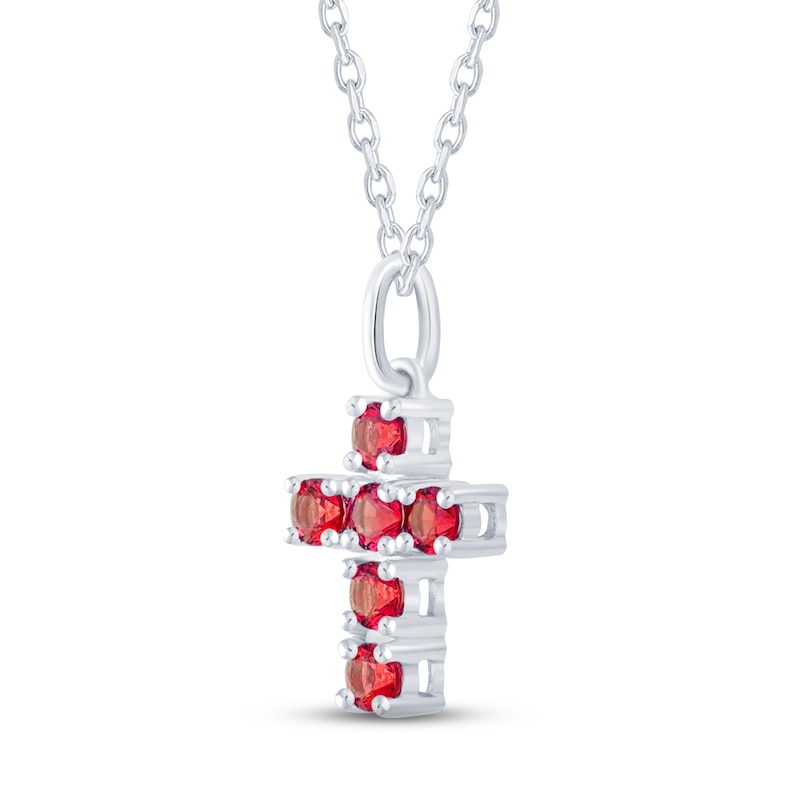 Main Image 2 of Lab-Created Ruby Cross Necklace Sterling Silver 18&quot;