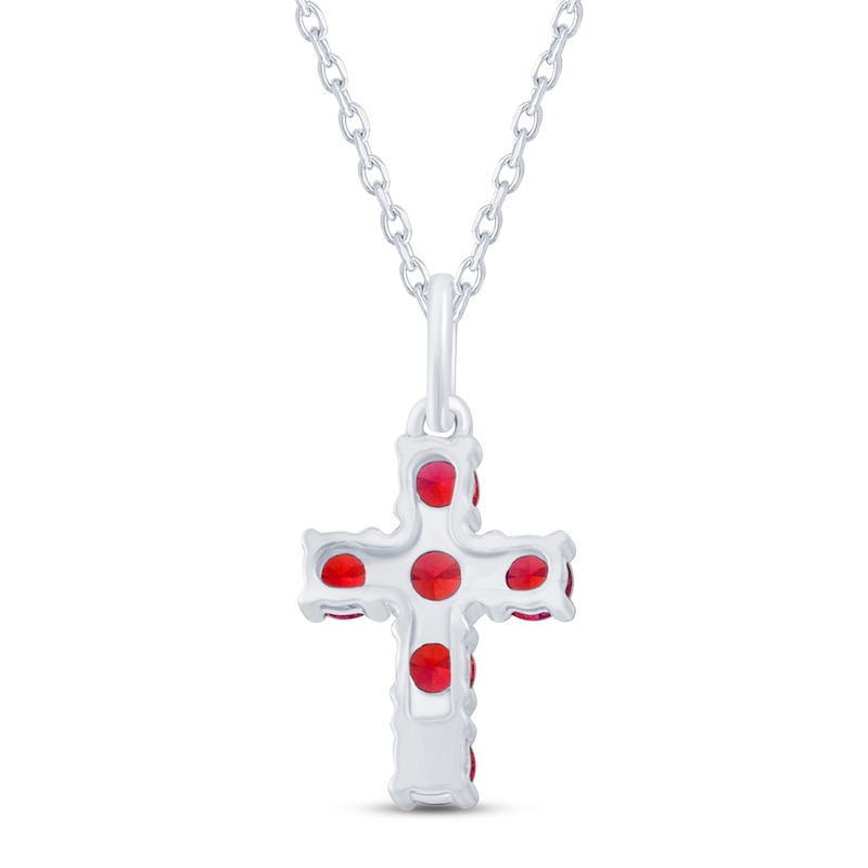 Main Image 3 of Lab-Created Ruby Cross Necklace Sterling Silver 18&quot;