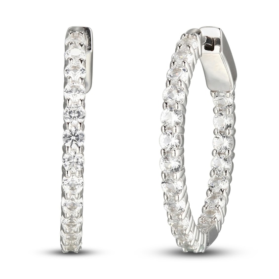 Kay White Lab-Created Sapphire In-and-Out Hoop Earrings Sterling Silver