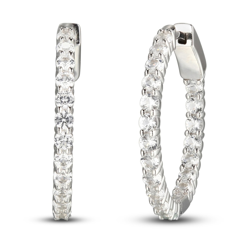 Main Image 1 of White Lab-Created Sapphire In-and-Out Hoop Earrings Sterling Silver