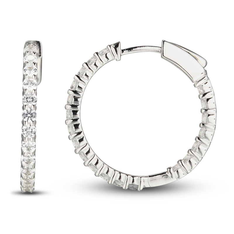 Main Image 2 of White Lab-Created Sapphire In-and-Out Hoop Earrings Sterling Silver