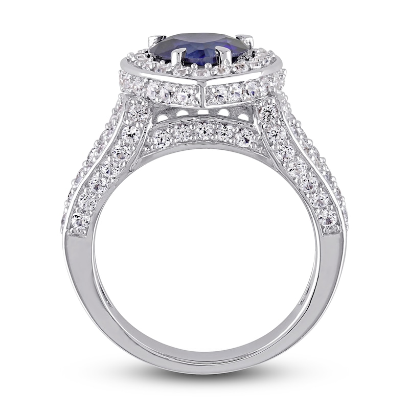 Main Image 4 of Blue/White Lab-Created Sapphire Heart Ring Sterling Silver