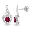 Thumbnail Image 1 of Lab-Created Ruby & Diamond Heart Earrings 1/8 ct tw Heart/Round-Cut Sterling Silver