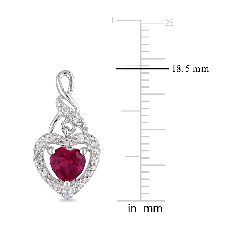 Lab-Created Ruby & Diamond Heart Earrings 1/8 ct tw Heart/Round-Cut Sterling Silver