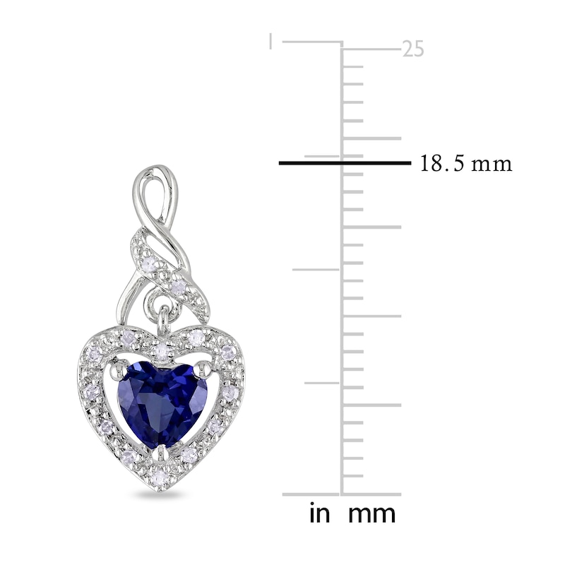Main Image 3 of Blue Lab-Created Sapphire & Diamond Heart Earrings 1/8 ct tw Heart/Round-Cut Sterling Silver