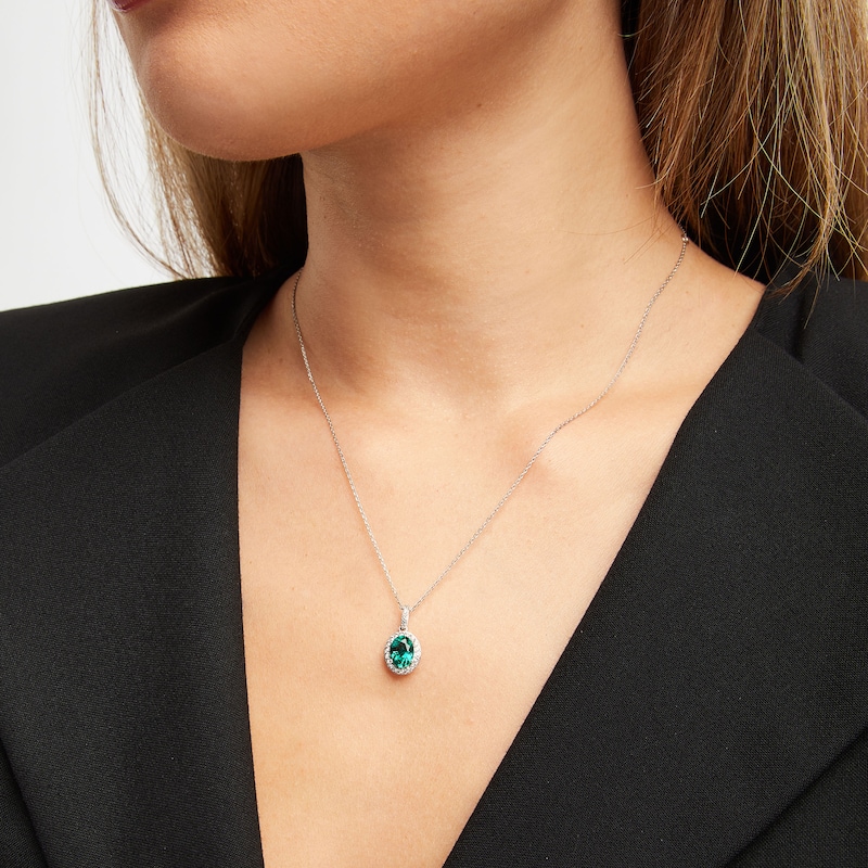 Main Image 2 of Lab-Created Emerald & White Lab-Created Sapphire Necklace Sterling Silver 18&quot;