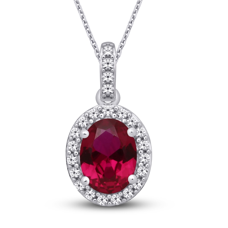 Main Image 1 of Lab-Created Ruby & White Lab-Created Sapphire Necklace Sterling Silver 18&quot;