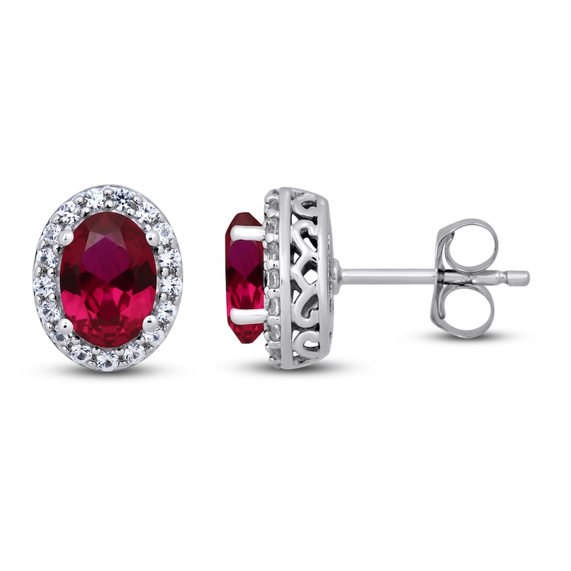 Lab-Created Ruby & White Lab-Created Sapphire Stud Earrings Sterling Silver