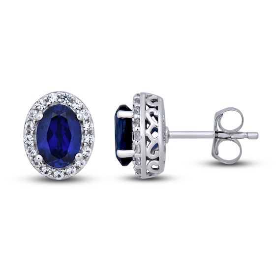 Blue/White Lab-Created Sapphire Stud Earrings Sterling Silver