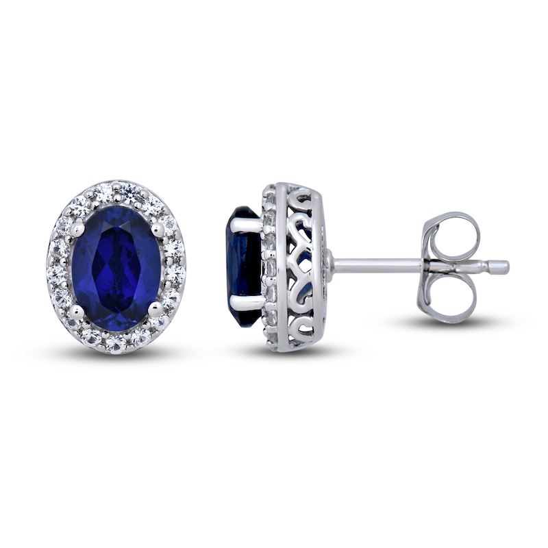 Main Image 1 of Blue/White Lab-Created Sapphire Stud Earrings Sterling Silver