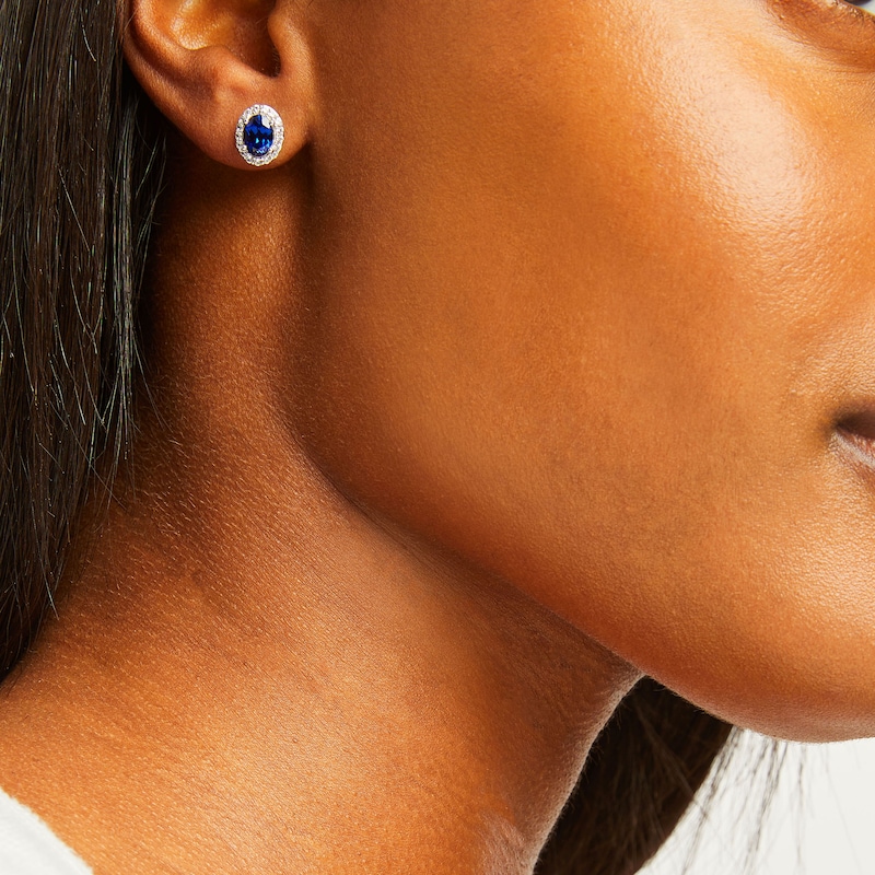Main Image 2 of Blue/White Lab-Created Sapphire Stud Earrings Sterling Silver