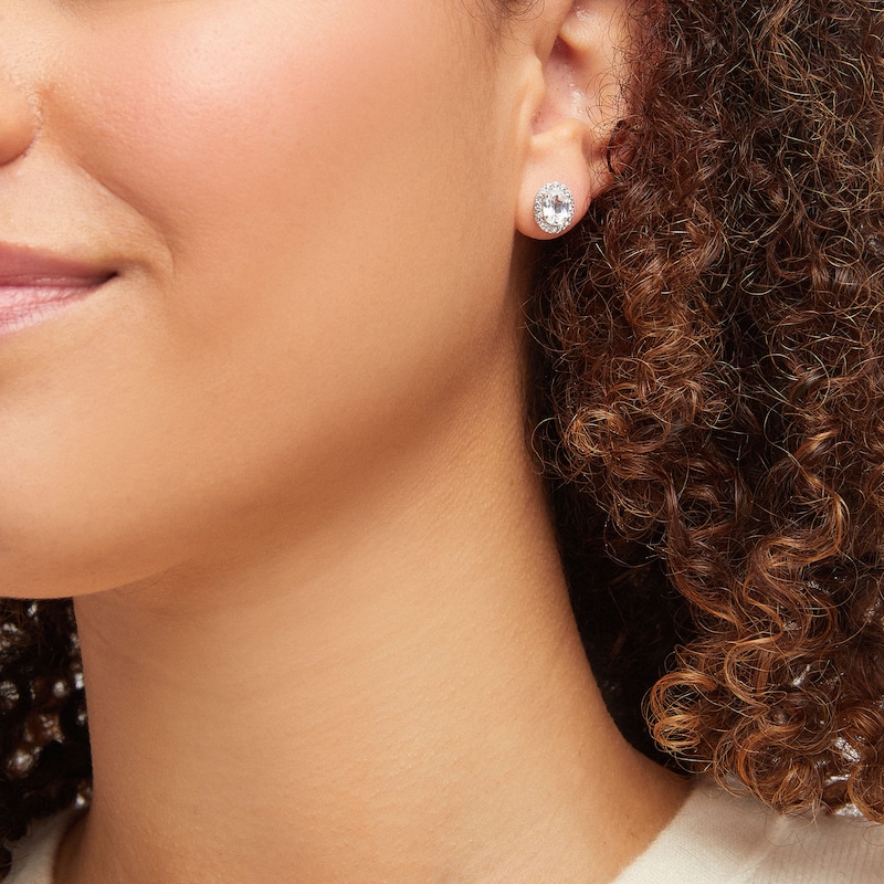 Main Image 2 of White Lab-Created Sapphire Stud Earrings Sterling Silver