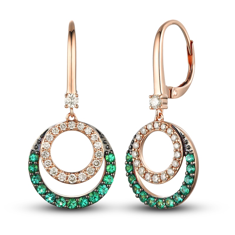 Le Vian Diamond & Emerald Dangle Earrings 3/8 ct tw Diamonds 14K Strawberry Gold