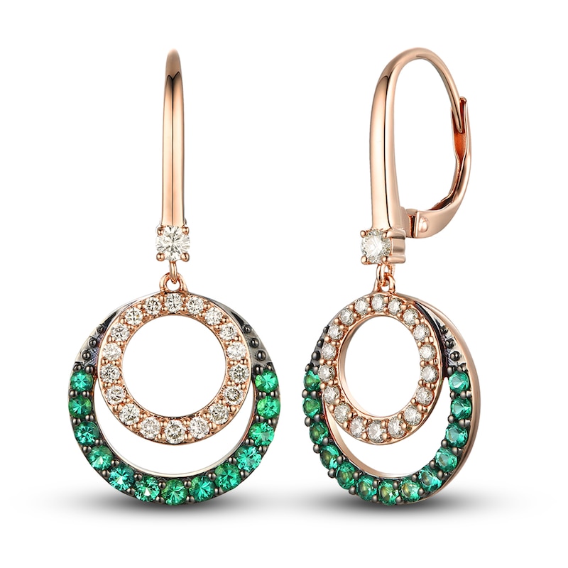 Main Image 1 of Le Vian Diamond & Emerald Dangle Earrings 3/8 ct tw Diamonds 14K Strawberry Gold