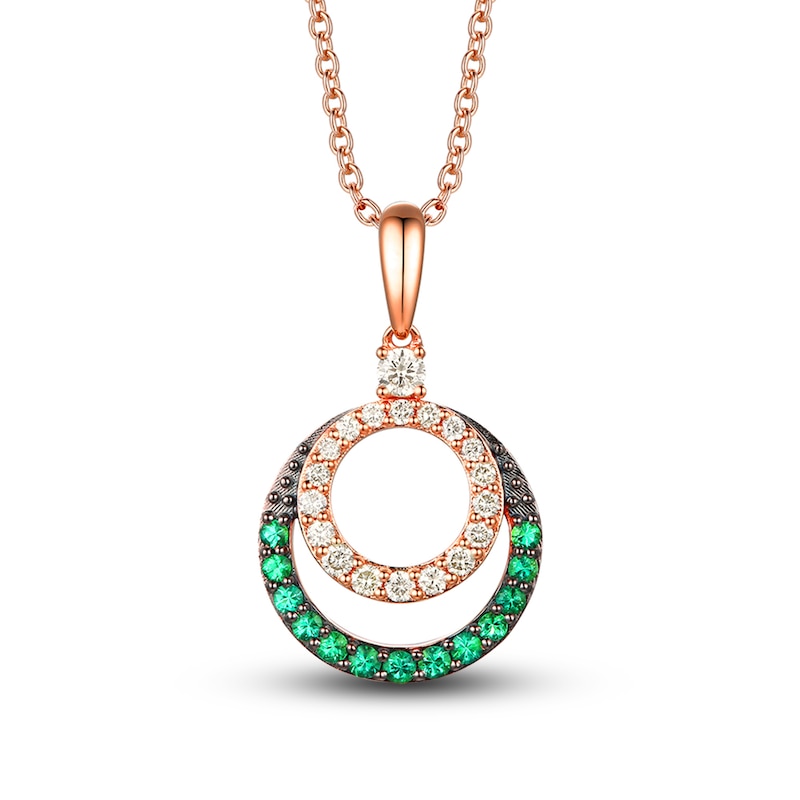Le Vian Diamond & Emerald Necklace 1/4 ct tw Diamonds 14K Strawberry Gold 18"