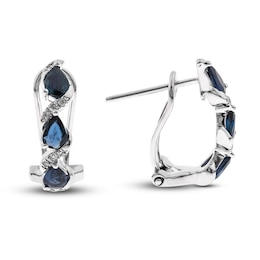 Sapphire & Diamond Hoop Earrings 1/8 ct tw Pear/Round-Cut 10K White Gold