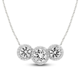 White Lab-Created Sapphire Three-Stone Necklace Sterling Silver 17.25"