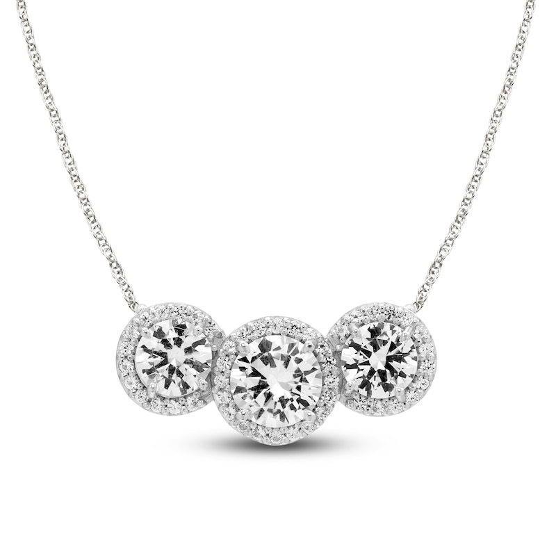 Main Image 1 of White Lab-Created Sapphire Three-Stone Necklace Sterling Silver 17.25&quot;