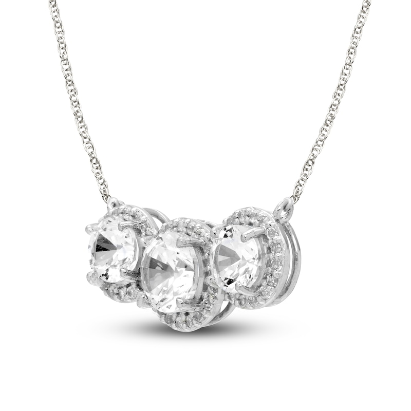 Main Image 2 of White Lab-Created Sapphire Three-Stone Necklace Sterling Silver 17.25&quot;