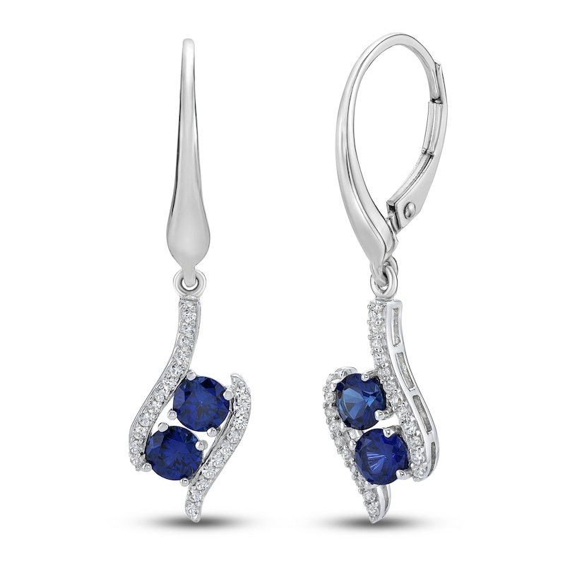 Blue/White Lab-Created Sapphire Two-Stone Drop Earrings Sterling Silver