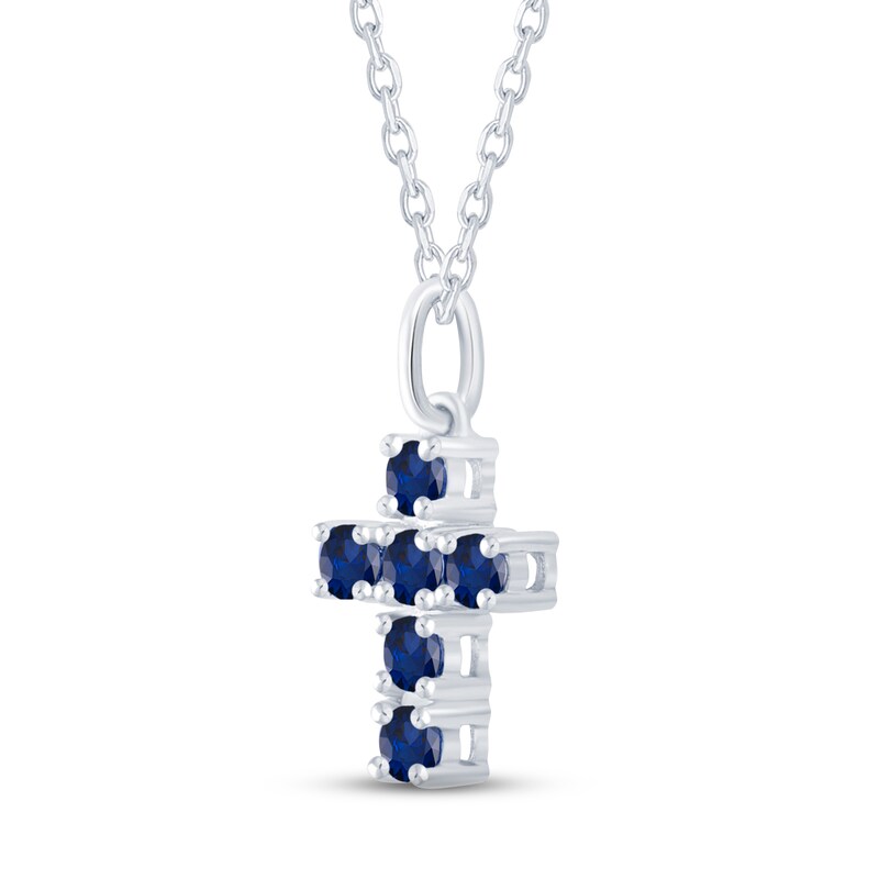 Main Image 2 of Blue Lab-Created Sapphire Cross Necklace Sterling Silver 18"